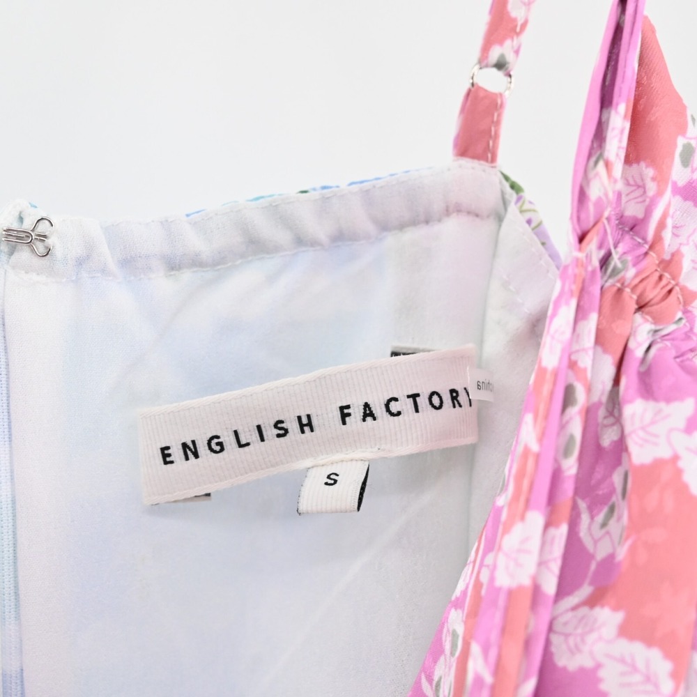 ENGLISH FACTORY Dress Sz S Pastels Floral Print Satin Sleeveless Midi Blue Pink - Picture 8 of 11